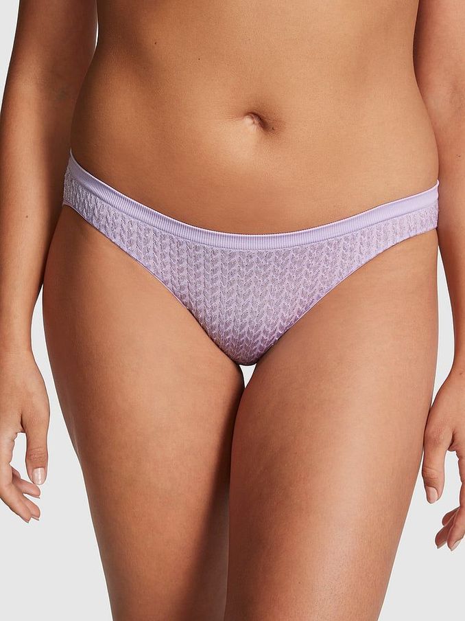 Pastel Lilac Purple Cable Knit Seamless Bikini Knickers (Q35642) | €4