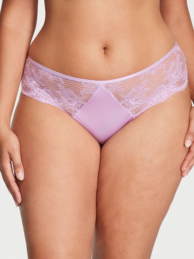 Silky Lilac Purple Fishnet Mesh Cheeky Lace Thong Knickers (Q37707) | €7