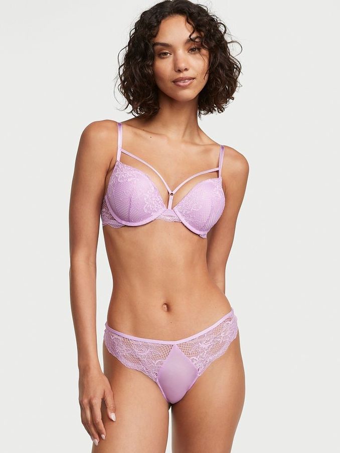 Silky Lilac Purple Fishnet Floral Thong Knickers (Q37712) | €7