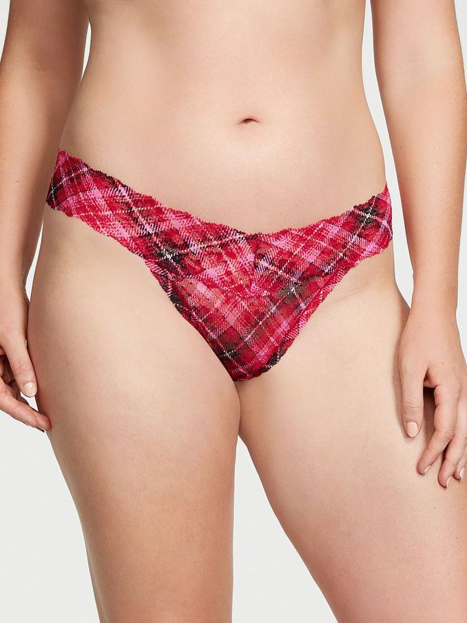 Lipstick Red Chic Tartan Thong Lace Knickers (Q41503) | €4