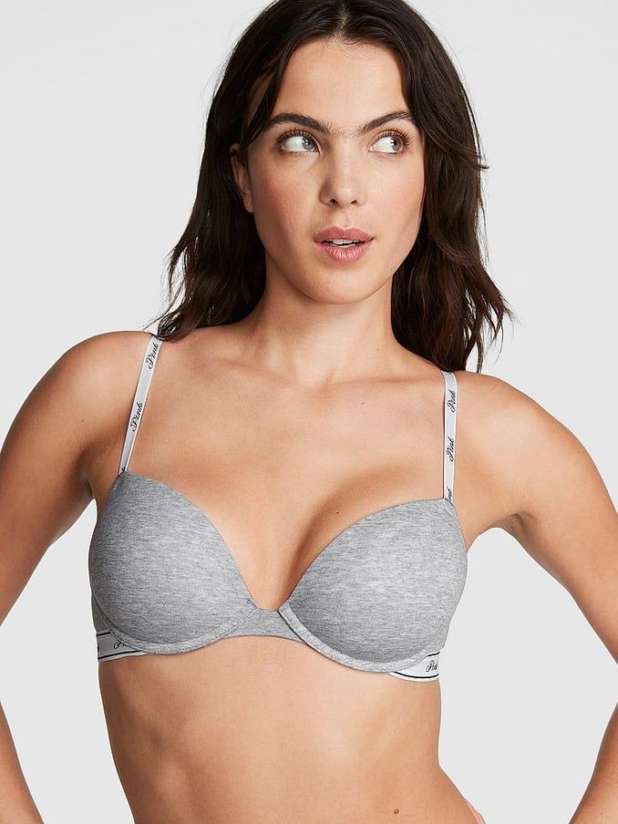 Grey Heather Super Push Up Cotton Logo Bra (Q41802) | €33