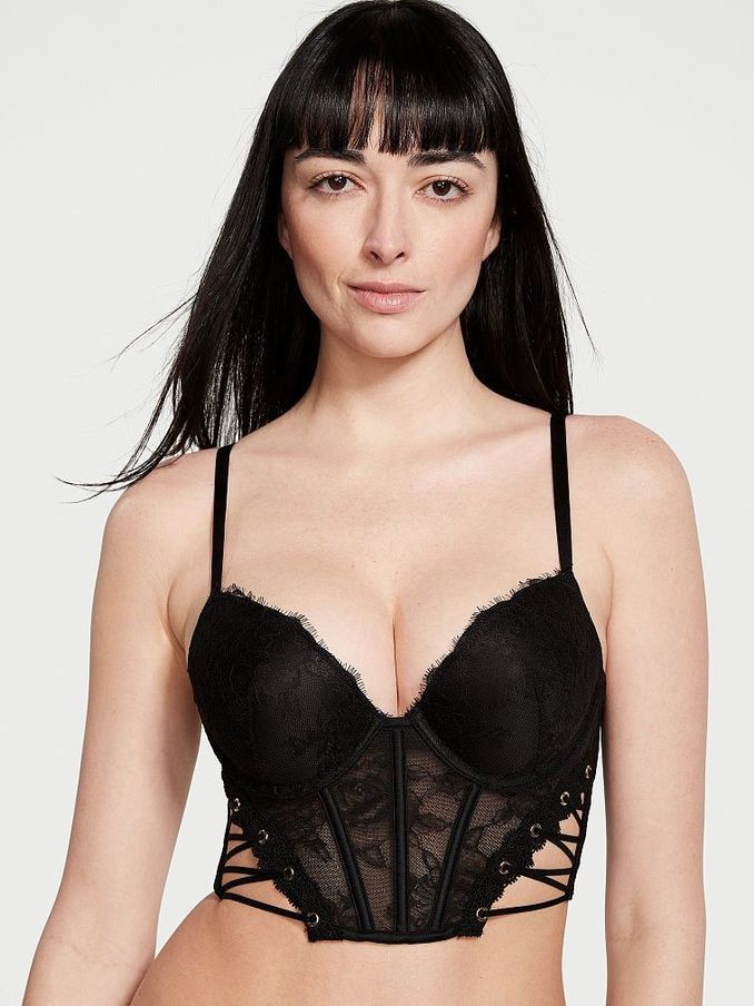 Black Lace Push Up Eyelet Corset Bra Top (Q43016) | €31