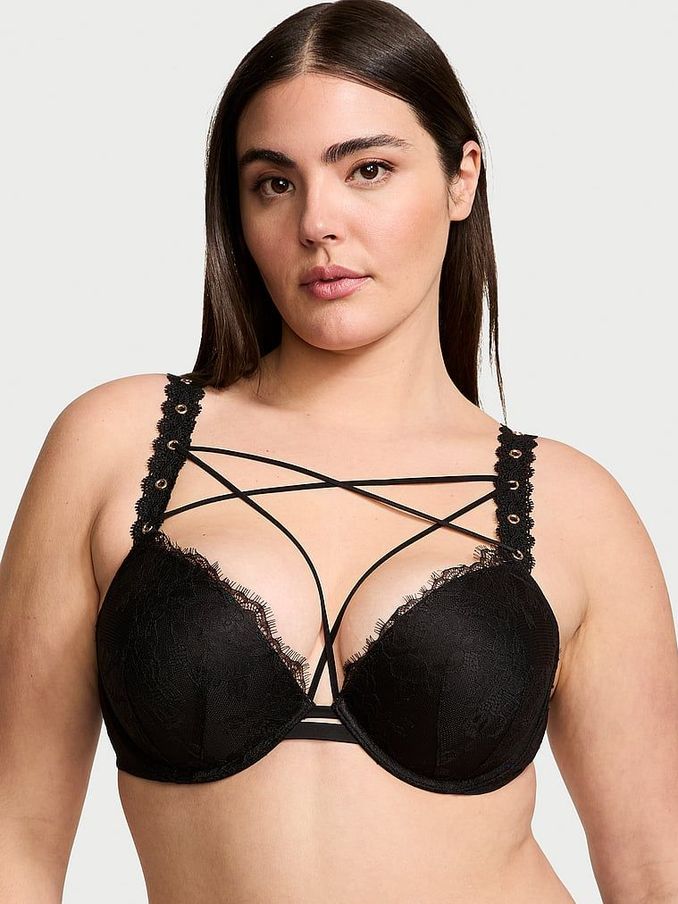 Black Push Up Eyelet Lace Bra (Q43021) | €25