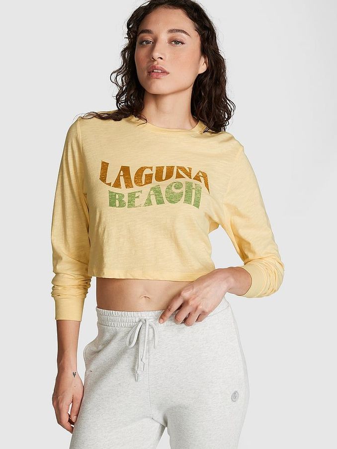 Honeysuckle Yellow Cotton Slub Cropped Boxy Long Sleeve T-Shirt (Q43133) | €12