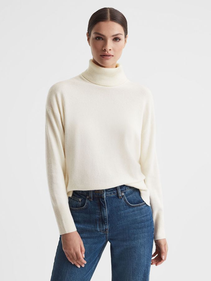 Wool Blend Roll Neck Jumper in Cream (Q44792) | €54