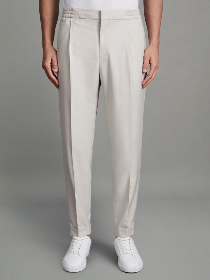 Relaxed Drawstring Trousers with Turn-Ups in Stone (Q51629) | US$112