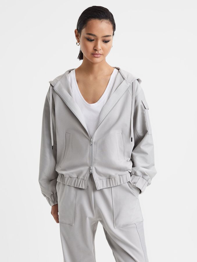 Cotton Blend Tracksuit Top in Grey (Q51631) | CA$128