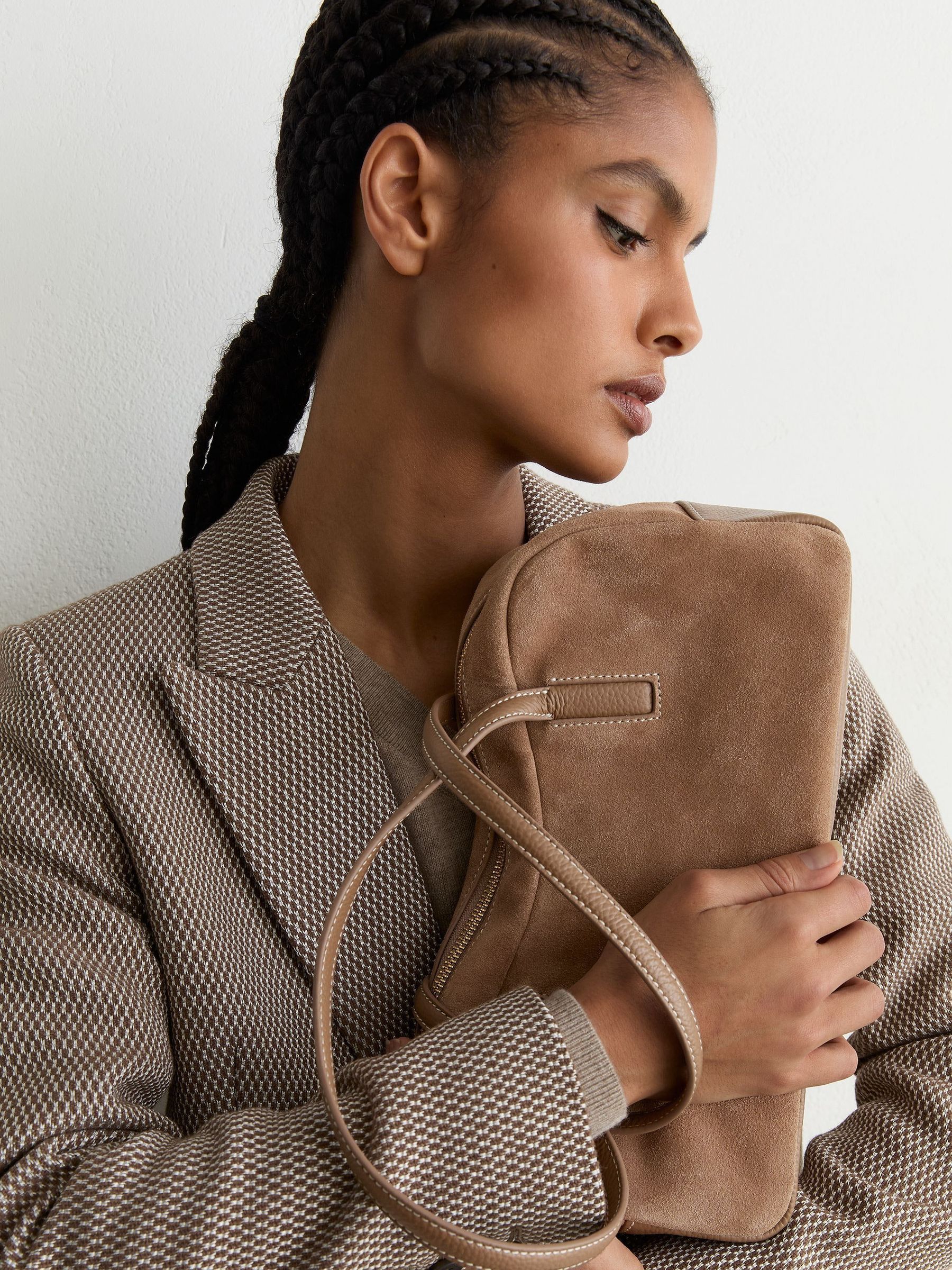 Taupe - Suede And Leather Bowling Bag