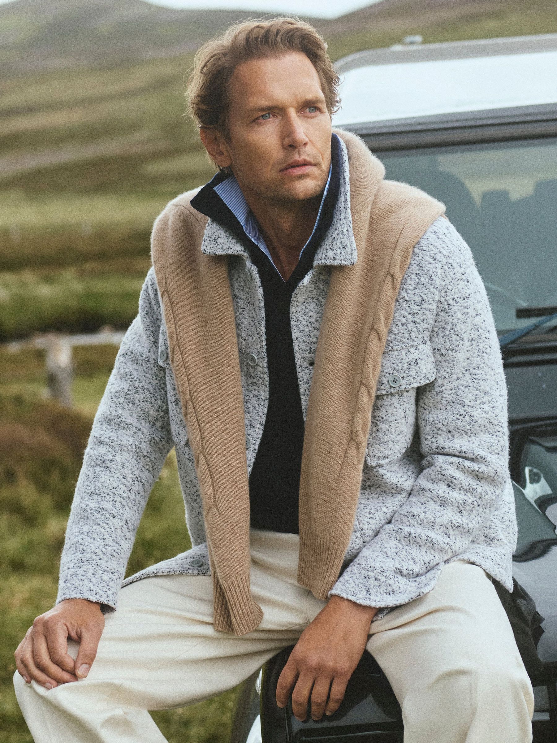 Grey/White - Regular Speckled Twin-pocket Overshirt With Wool
