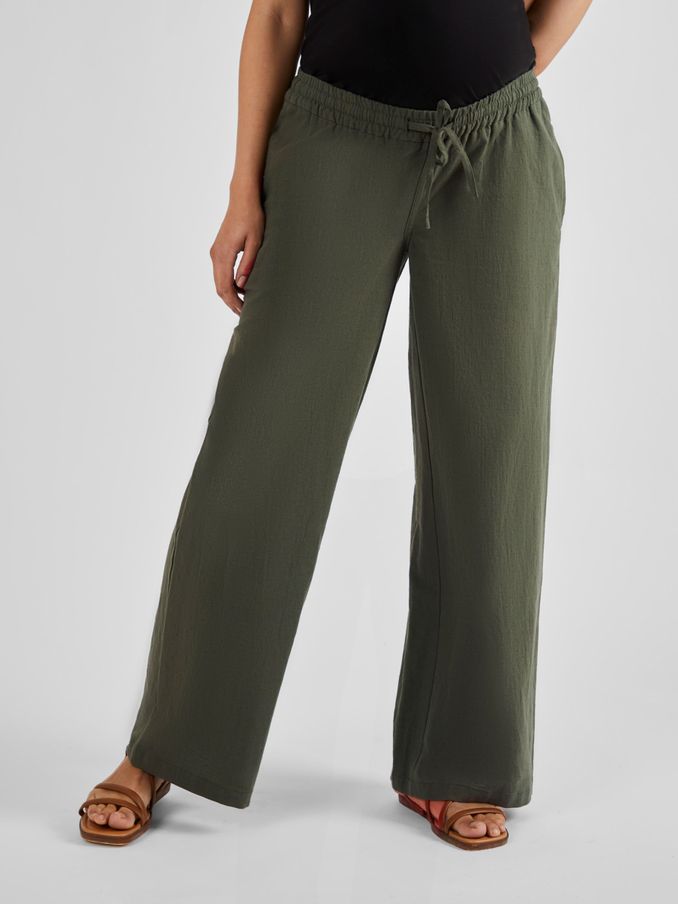 Khaki Green Linen Blend Maternity Trousers (Q57306) | $68