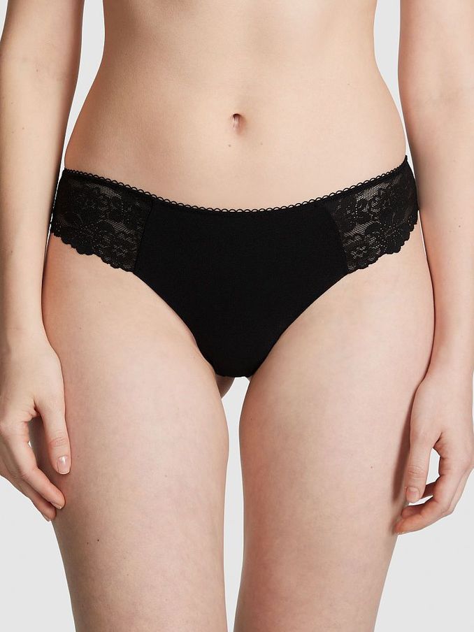 Pure Black No Show Lace Trim Thong Knickers (Q57398) | €10.50