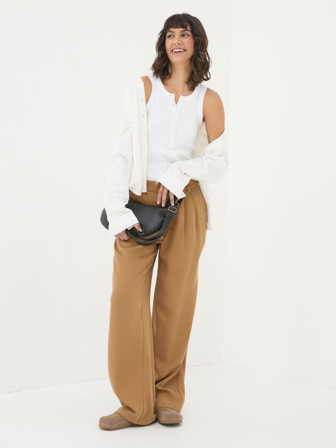 Dark Natural Ginger Wide Leg Drape Trousers (Q60521) | $53