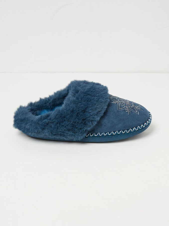 Maia Dark Teal Blue Snowflake Mules (Q60526) | €26
