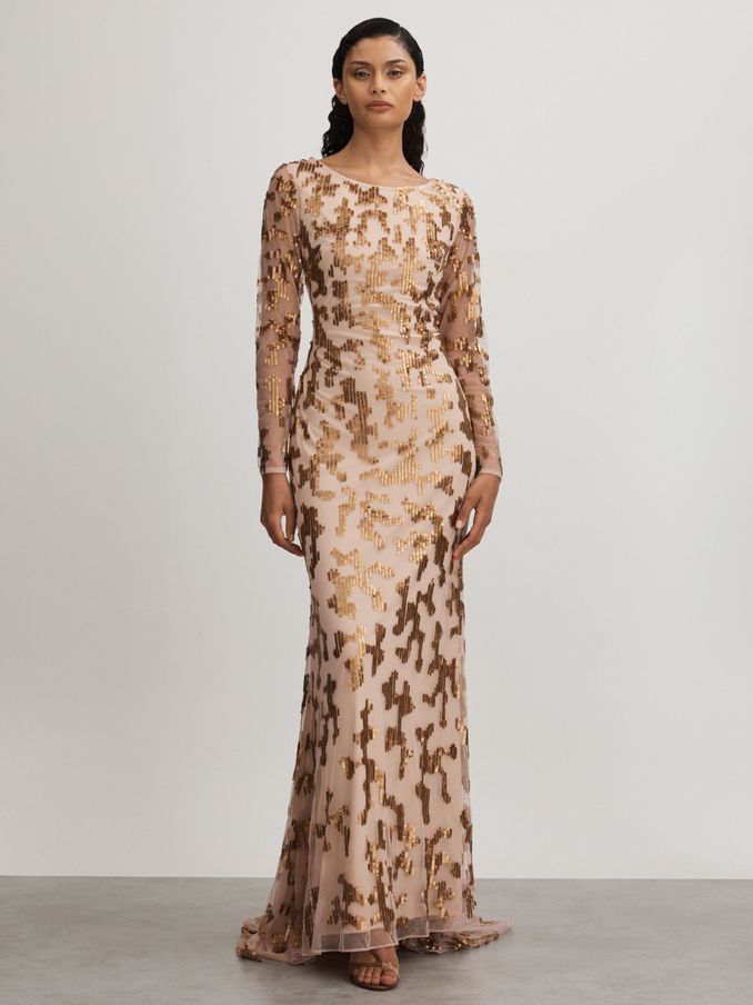 Beverly Nude Raishma Nude Embellished Asymmetric Maxi Dress (Q60907) | 2,415 SAR