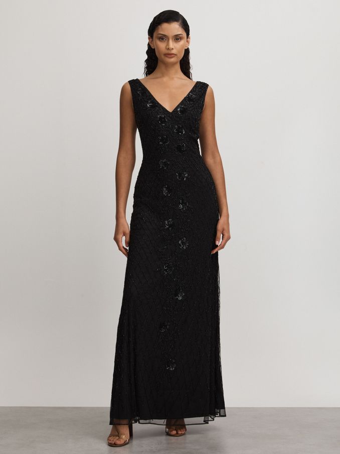 Vivienne Black Raishma Embellished Mesh Black Maxi Dress (Q60913) | €610