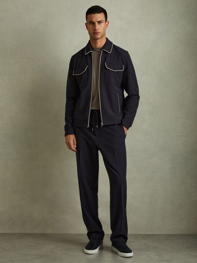 Relaxed Contrast Pipe Detail Jacket in Navy/Ivory Stripe (Q60917) | €111