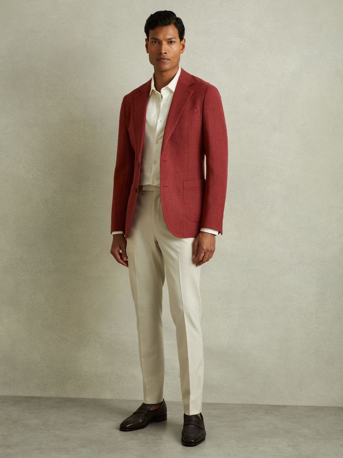 Single-Breasted Wool Blend Blazer Slim Fit in Rust Red (Q60924) | $205