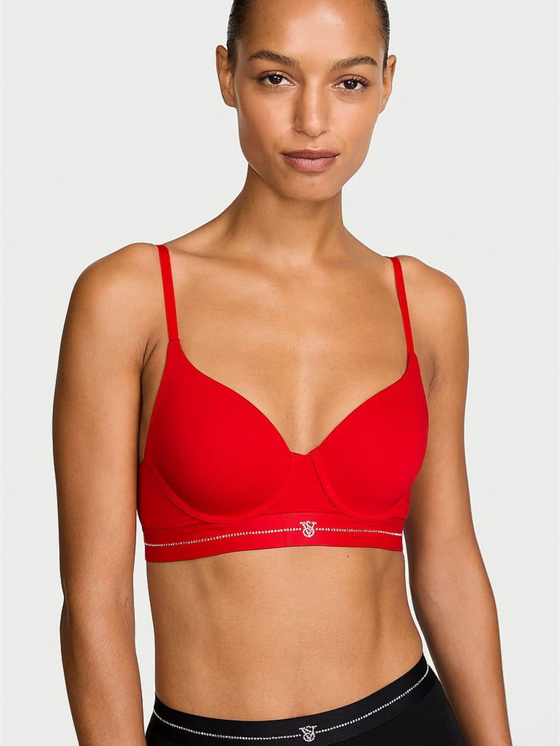 Lipstick Red - Lightly Lined Balcony Shine Logo Cotton Bra