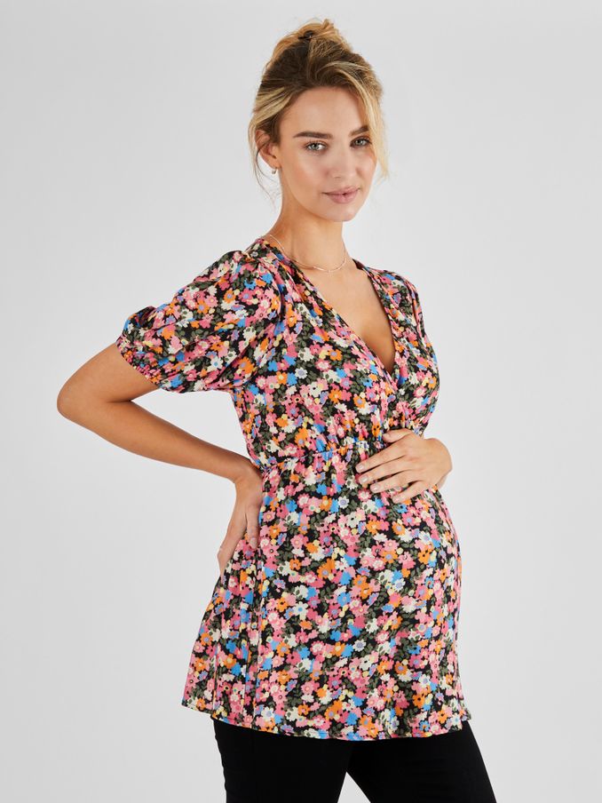 Multi Floral Print Maternity Blouse (Q63603) | $28