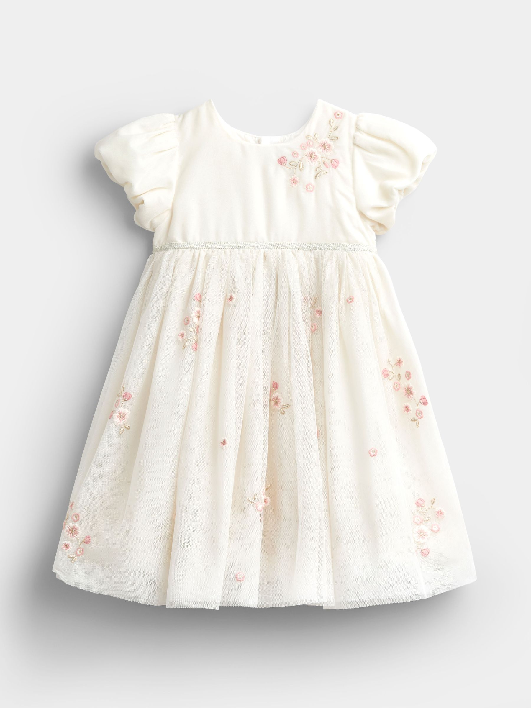 Cream Wildflower - Embroidered Velvet & Tulle Party Dress