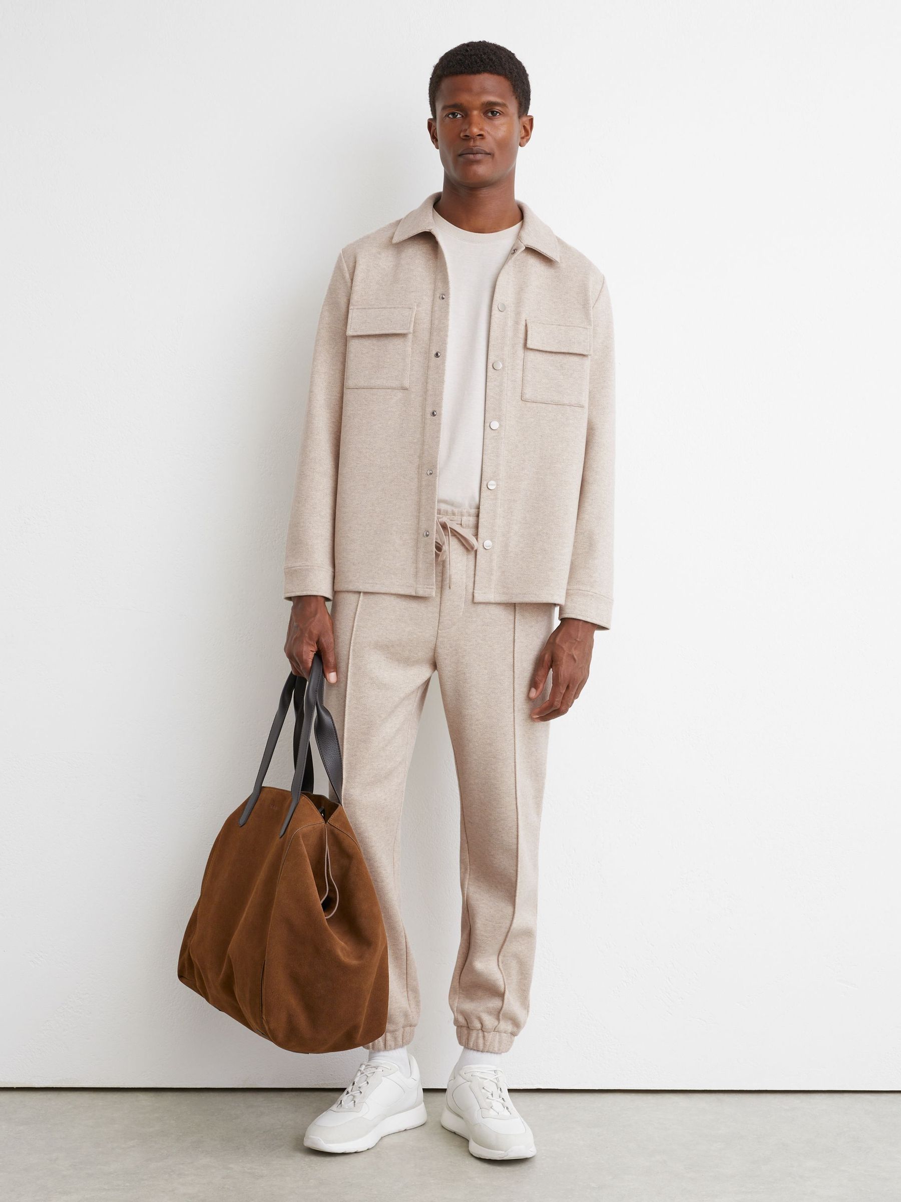 Oatmeal Melange - Regular Herringbone Cuffed Drawstring Joggers