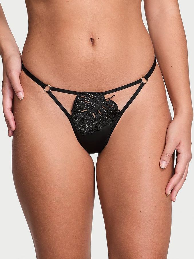 Black Embellished Tropical Leaf G String Knickers (Q67177) | €11