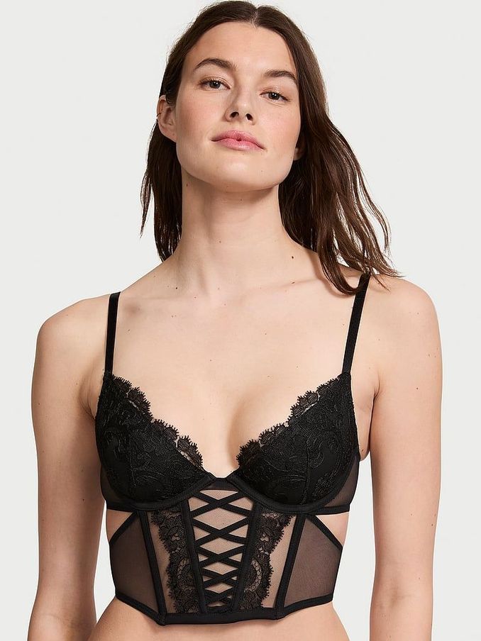 Black Longline Boho Floral Bra (Q67179) | €31