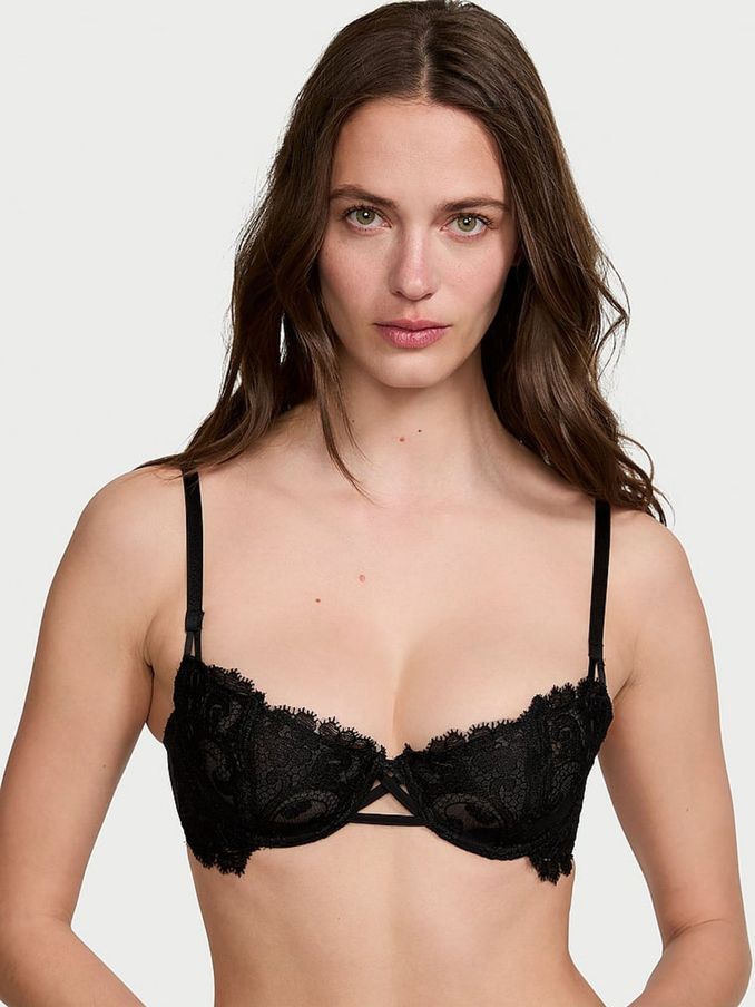 Black Unlined Balcony Boho Floral Bra (Q67206) | €22