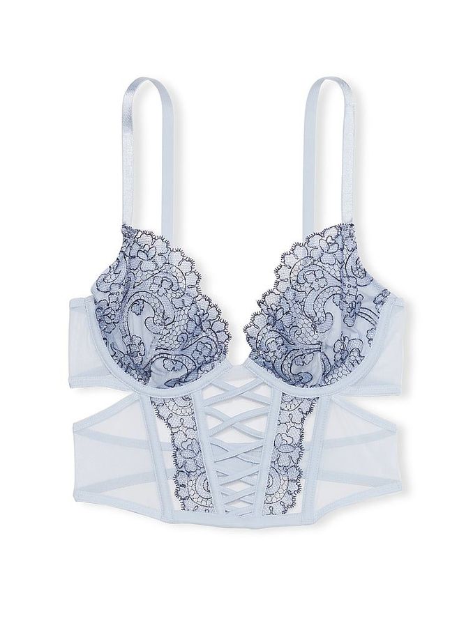 Blue Faded Denim Longline Boho Floral Bra (Q67219) | €31