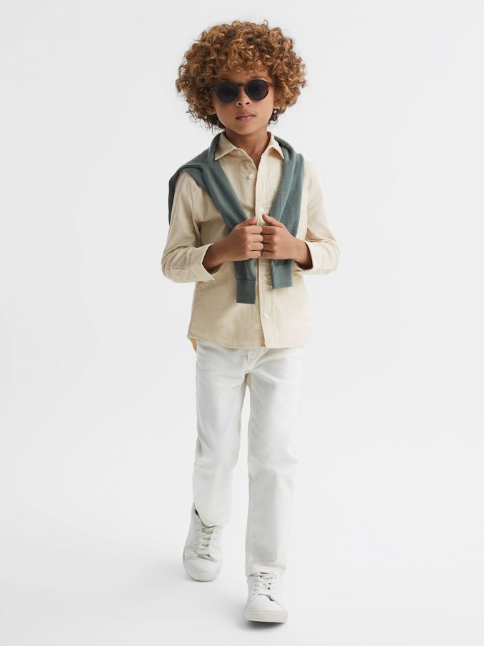 13-14 yrs Corduroy Cutaway Collar Shirt in White (Q69189) | US$28