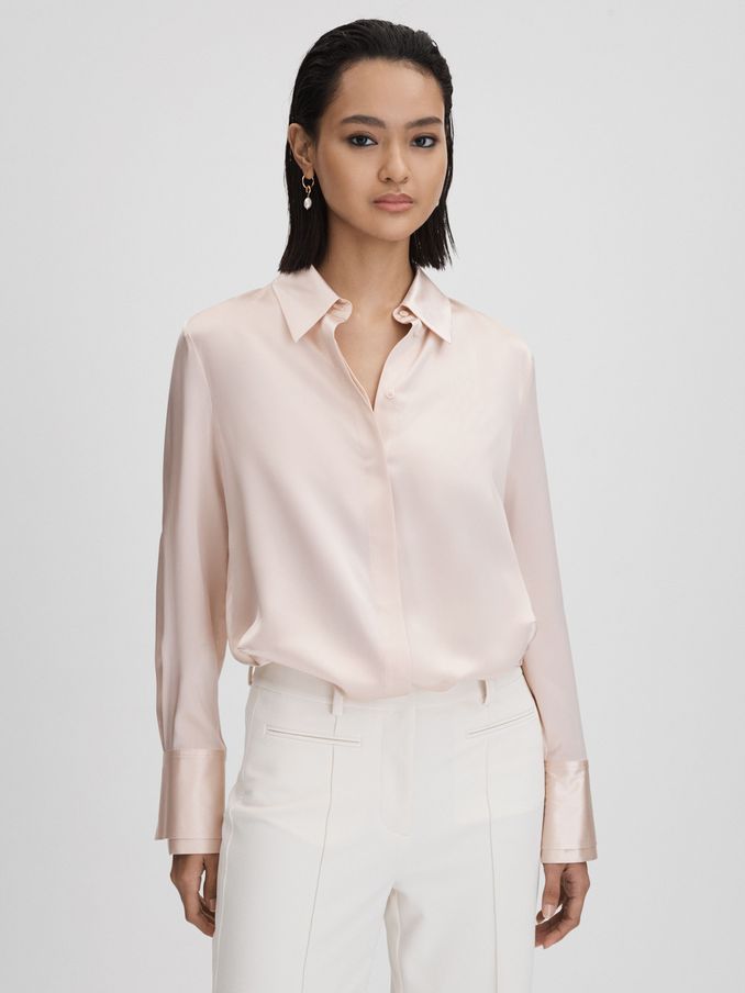 Silk Button-Through Shirt in Nude (Q69229) | US$230