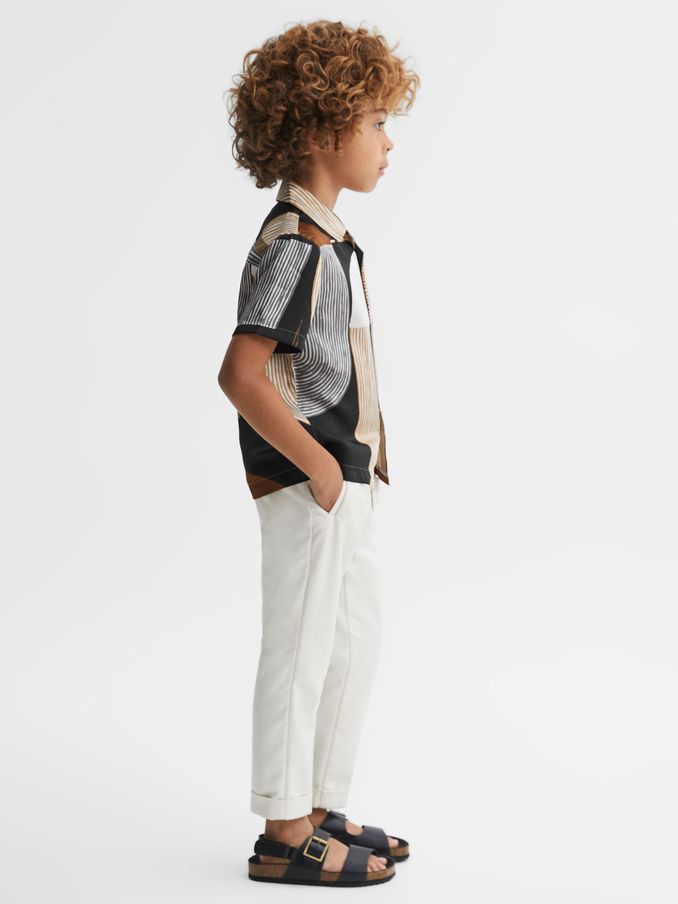 3-9 yrs Printed Cuban Collar Shirt in Tobacco/Navy (Q69261) | €21