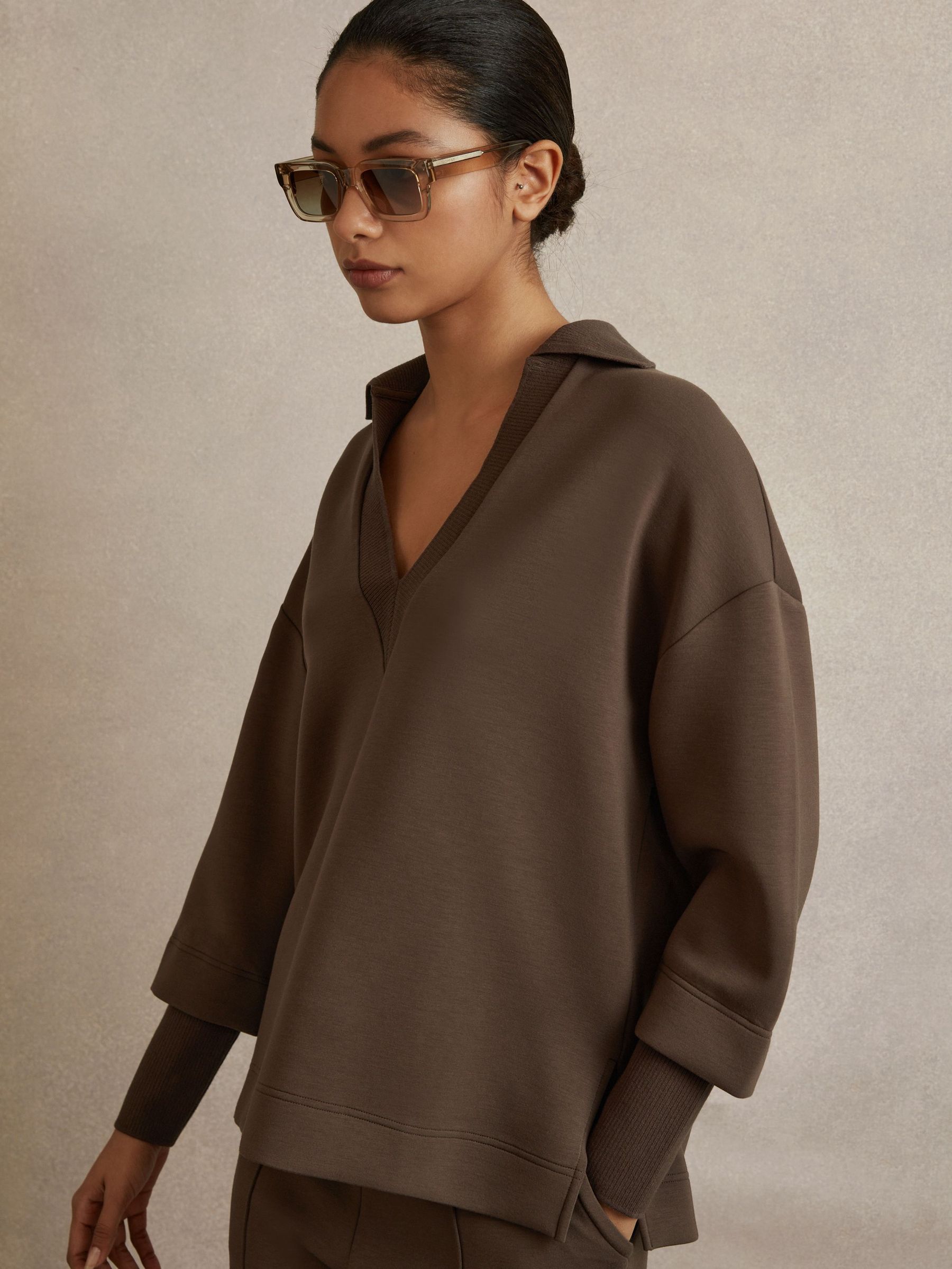 Relaxed Open-Collar Jumper in Chocolate (Q70902) | €185