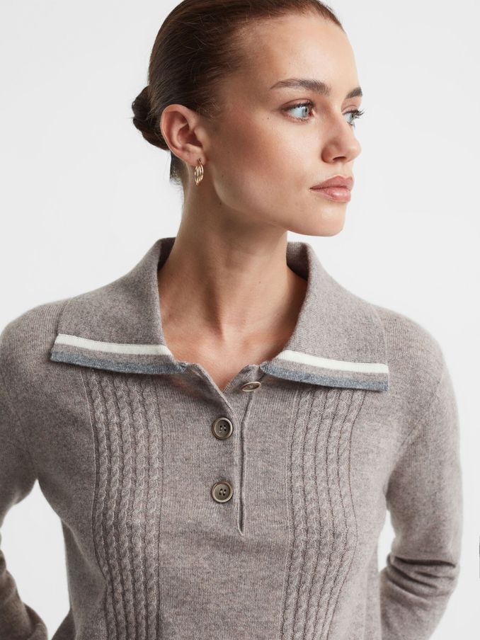 Madeleine Thompson Wool-Cashmere Polo Jumper in Dark Oatmeal (Q70971) | US$342