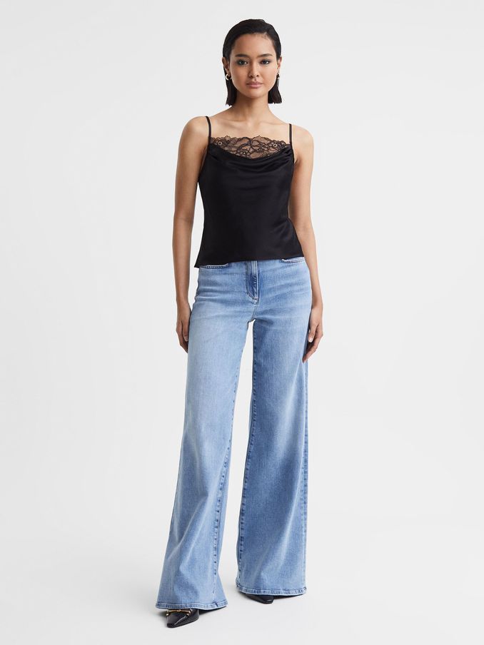 Anna Quan Satin Lace Cowl Neck Camisole in Black (Q71002) | €194