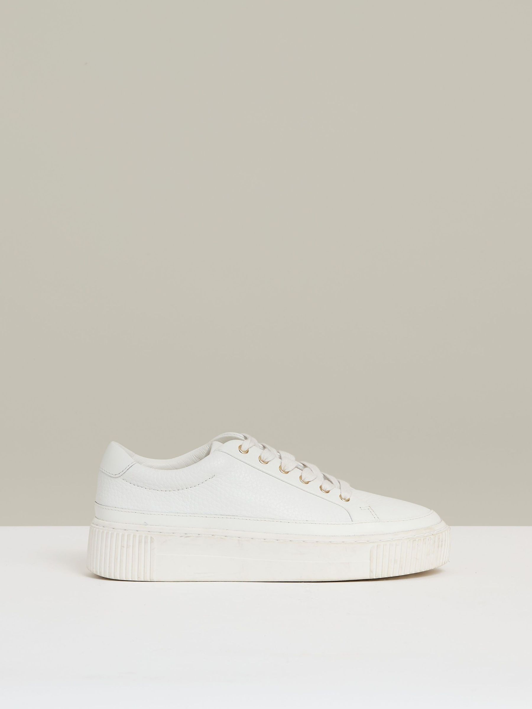 Grained Leather Platform Trainers in White (Q71028) | US$240