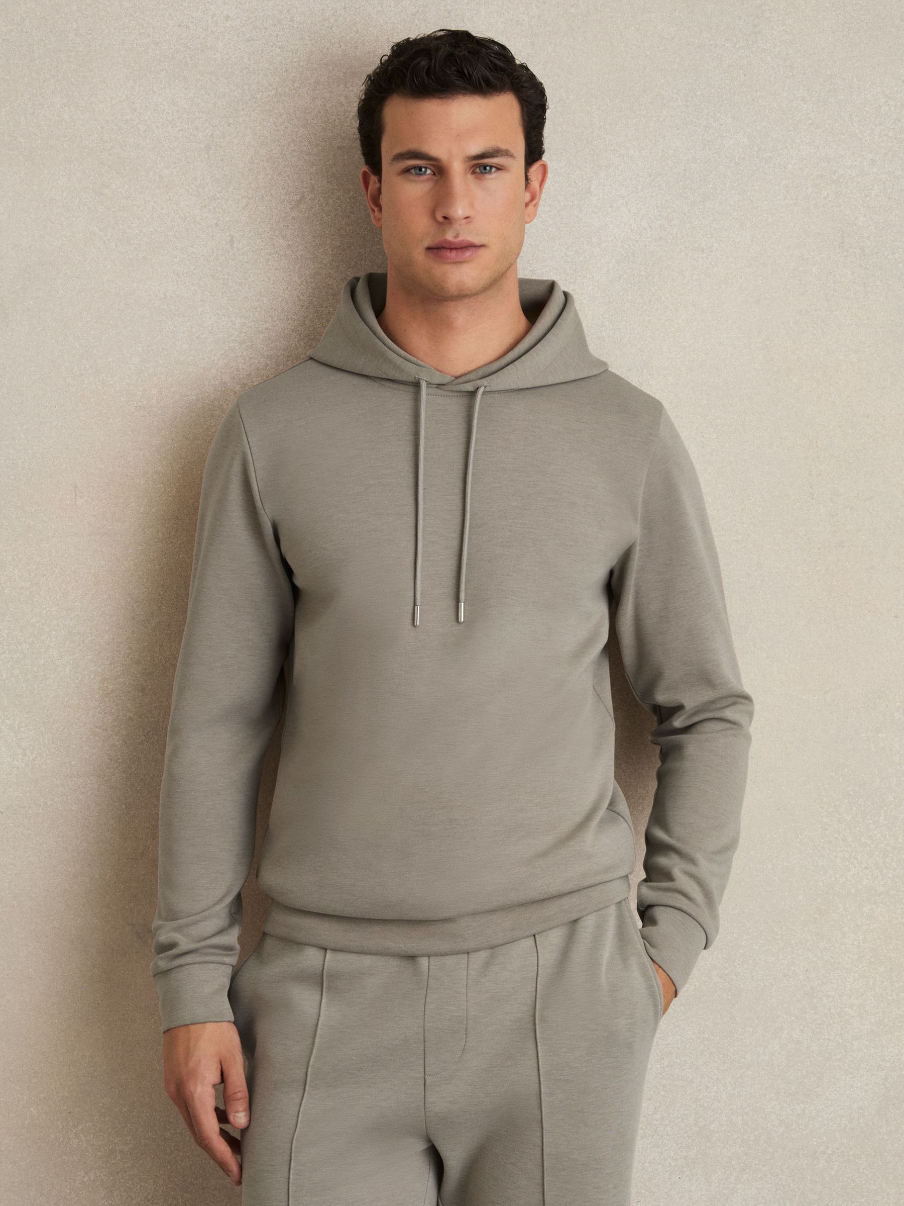 Interlock Jersey Drawstring Hoodie in Taupe (Q71029) | €170