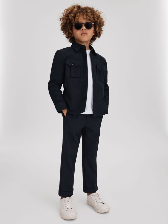 3-9 yrs Brushed Cotton Patch Pocket Overshirt in Navy (Q71089) | US$24