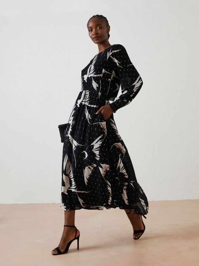 Black Elaine Swallow Print Midi Dress (Q71348) | €69