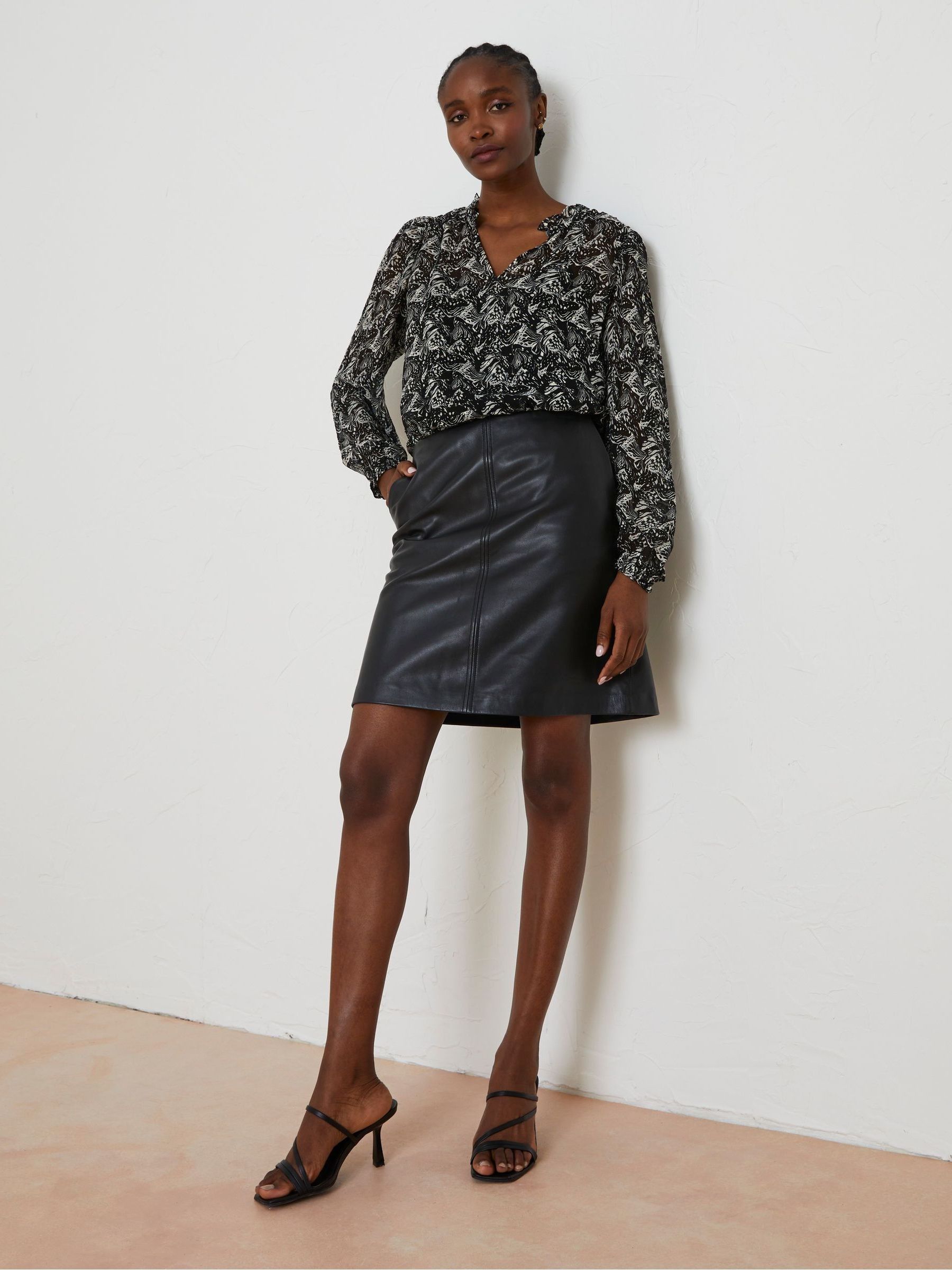 Black - Fatface Ida Leather Skirt