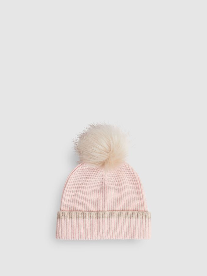 Wool Ribbed Pom-Pom Hat in Pink (Q71627) | €15