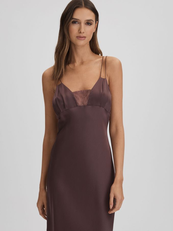 Maison Essentiele Silk Nightdress in Chocolate (Q74684) | €222