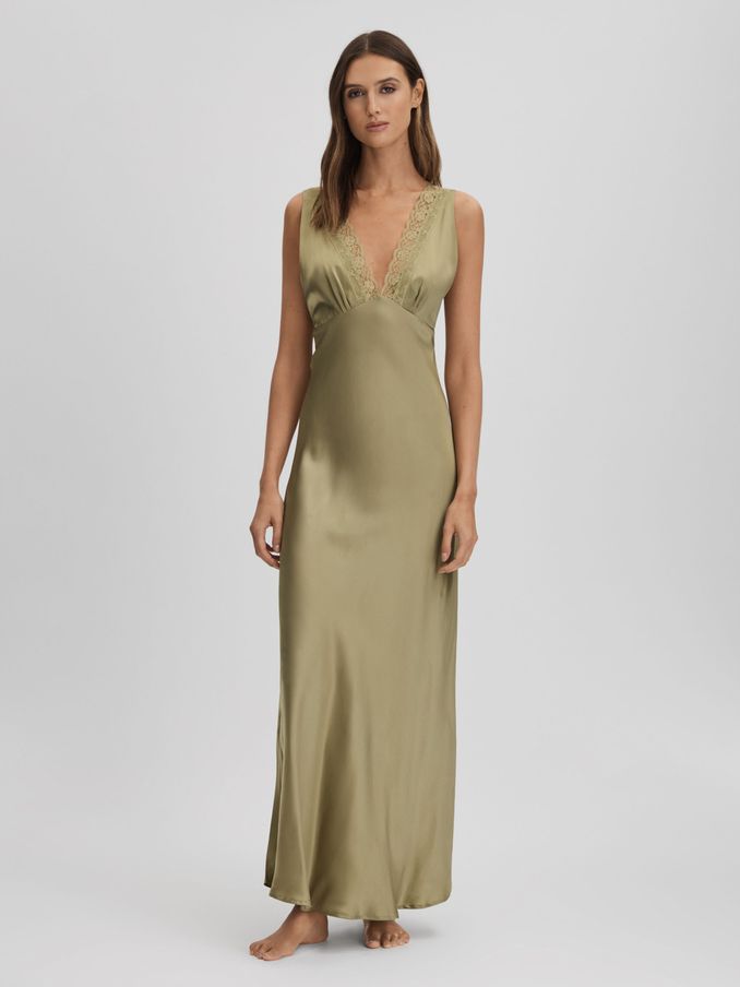 Maison Essentiele Silk Nightdress in Olive (Q74714) | €228
