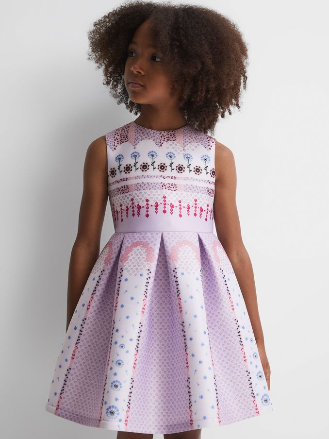 9-13 yrs Scuba Floral Print Dress in Lilac (Q74786) | €28