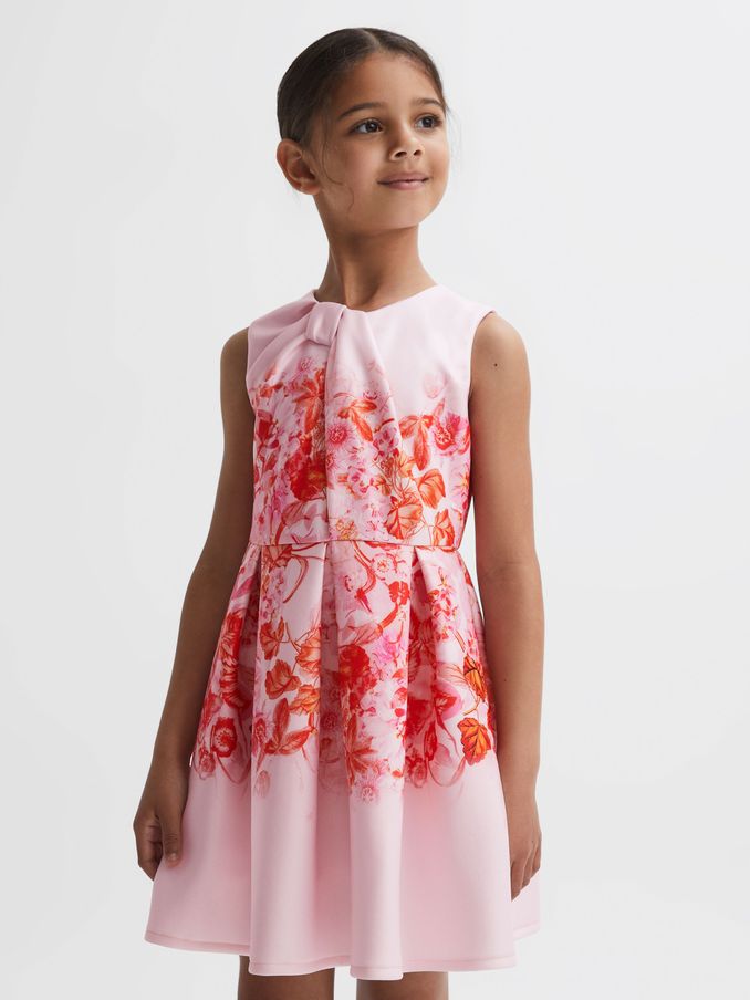 9-14 yrs Scuba Floral Print Dress in Orange (Q74787) | US$28