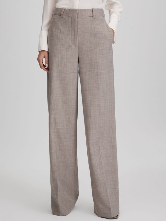 Wool Blend Wide Leg Suit Trousers in Oatmeal (Q74807) | €115