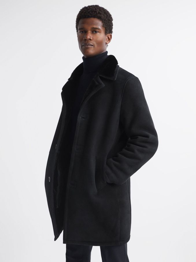 Oscar Jacobson Suede Lined Coat in Black (Q75811) | €1,430