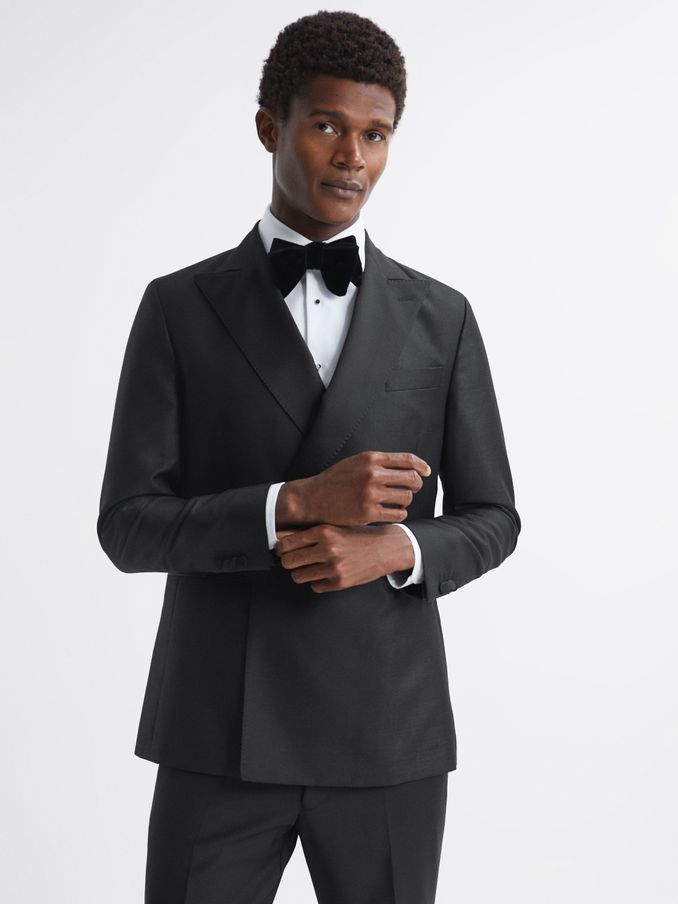 Plain Oscar Jacobson Double Breasted Blazer in Black (Q75813) | US$462