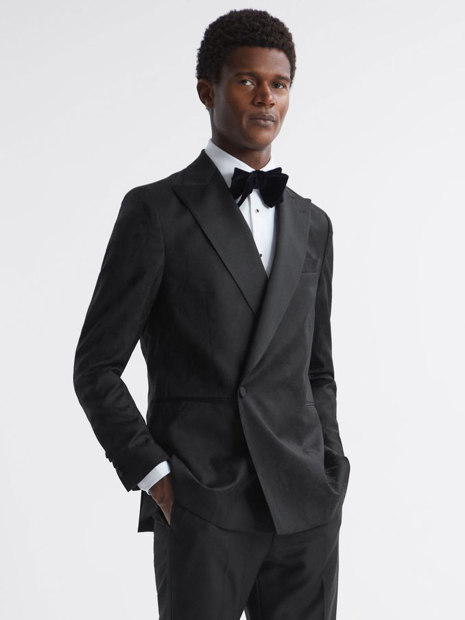 Jacquard Oscar Jacobson Double Breasted Blazer in Black (Q75820) | US$660