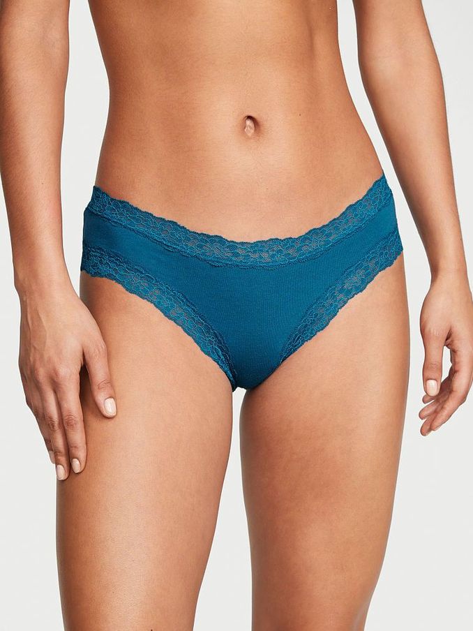 Evening Tide Blue Posey Lace Trim Cotton Cheeky Knickers (Q76227) | €4